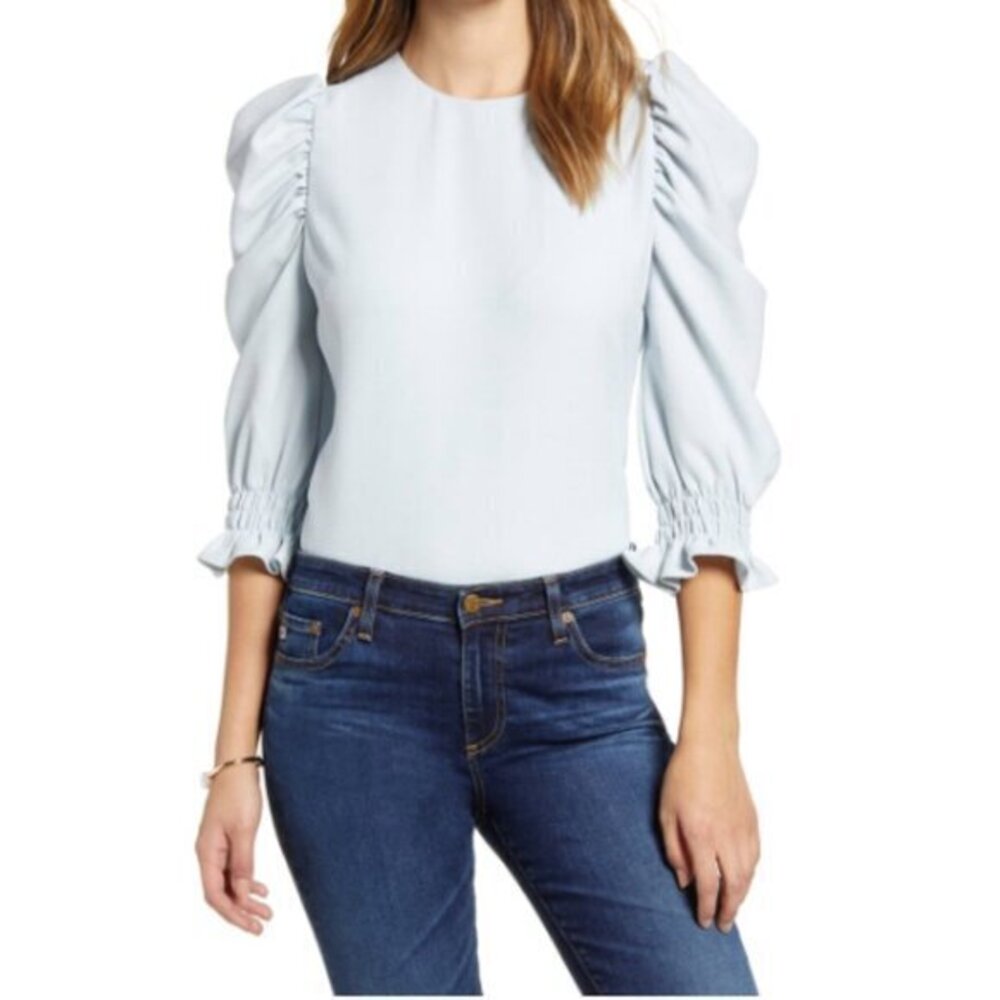 Rachel Parcell Light Blue Puff Sleeve Ruffle Blouse Size S